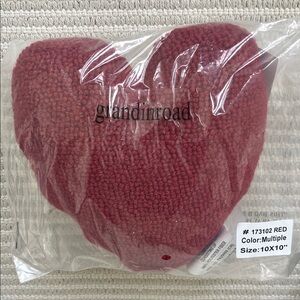 New Grandin Road Red Heart Pillow Mini Small Valentine Peking Hand Hooked Wool